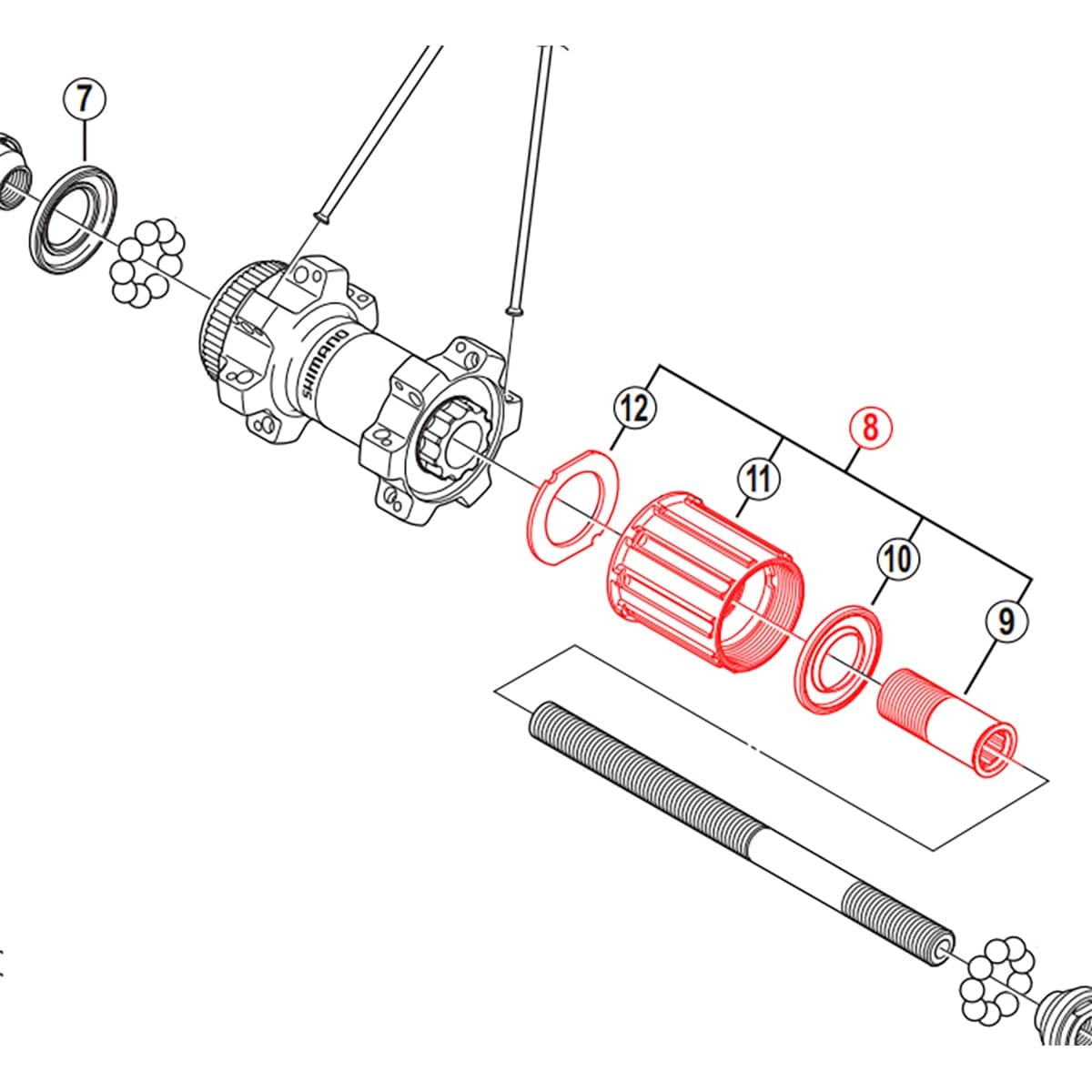 Frihjulskropssæt til hjul SHIMANO WH-MT15-R/MT55-R #Y4FL98090
