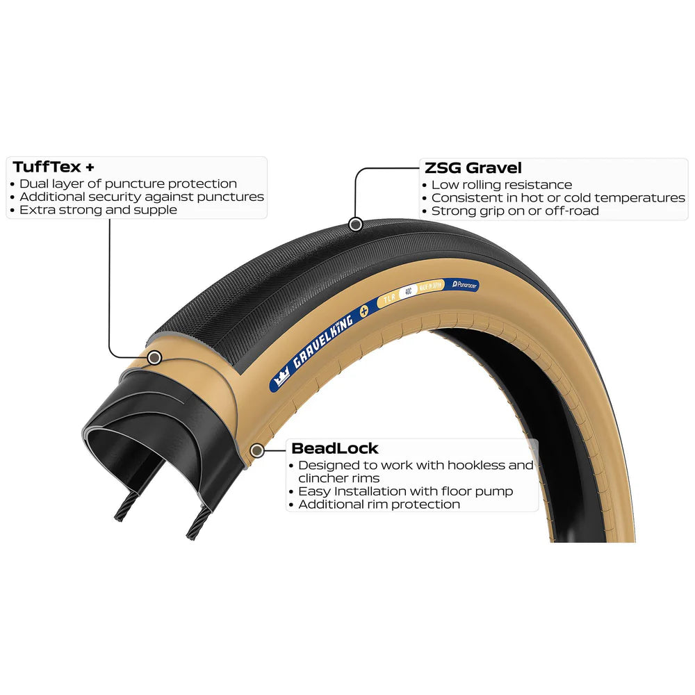 Dæk PANARACER GRAVELKING SLICK+ TLR 700c Tubeless Ready Beige