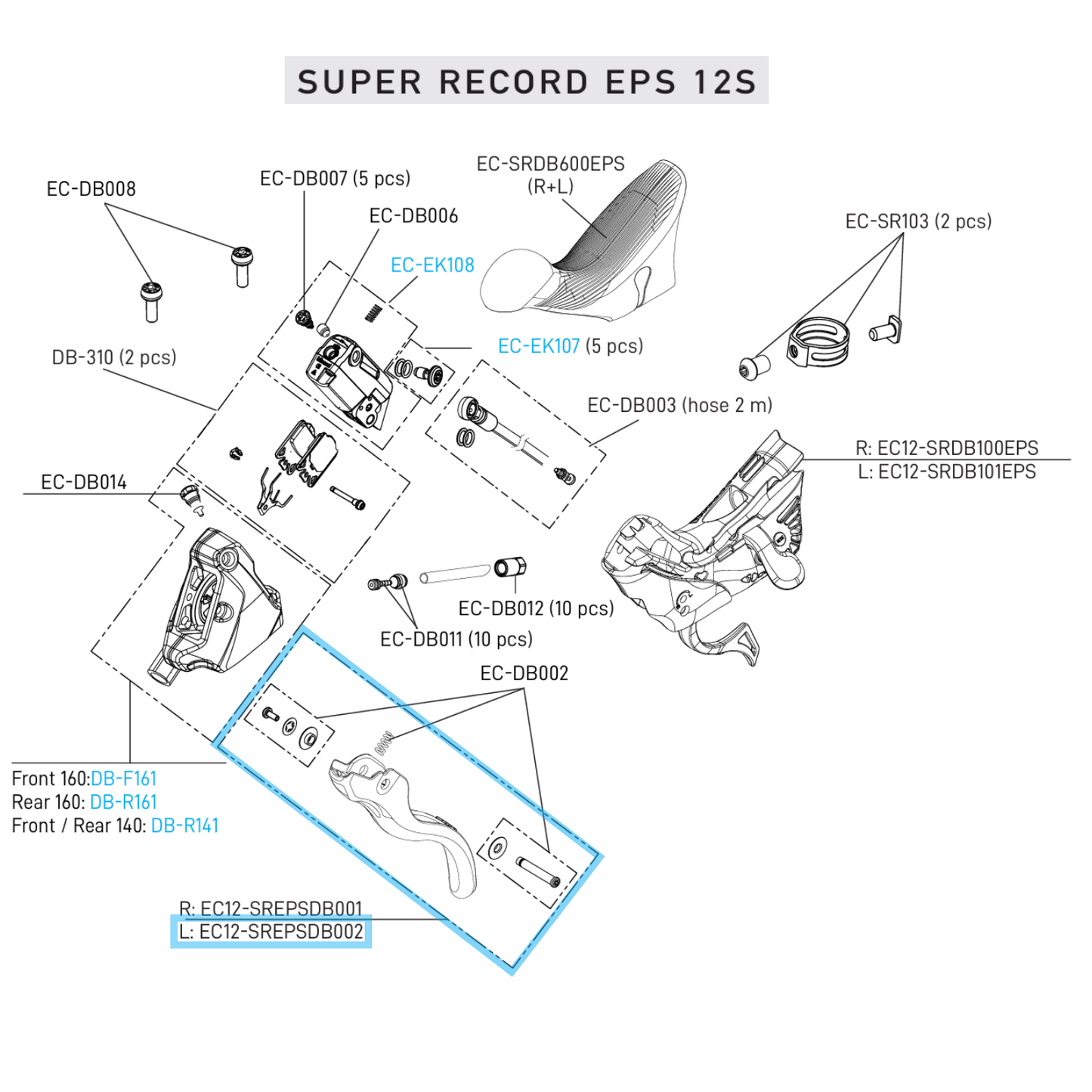 Vänster Bromshandtag Enbart CAMPAGNOLO SUPER RECORD EPS 12V DISC