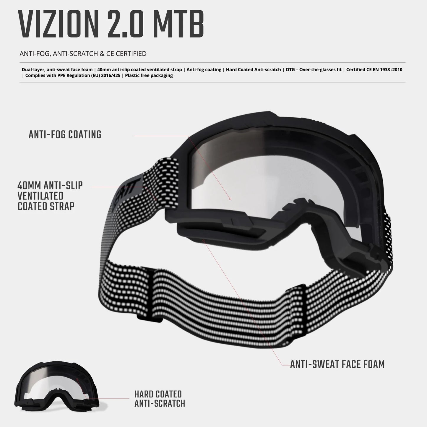 Masque LEATT VIZION 2.0 MTB Noir Écran Transparent