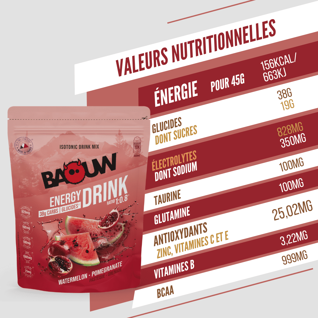 Boisson Énergétique BAOUW ISOTONIC (585g) Pastèque/Grenade
