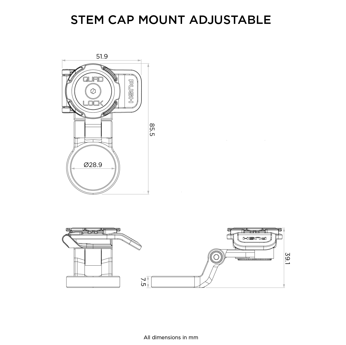 Stuurpenbevestiging QUADLOCK OUT CAP MOUNT ADJUSTABLE