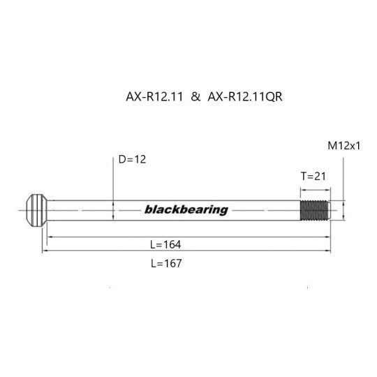 Baghjulsaksel BLACKBEARING 12x142 mm (12mm-166-M12x1-20mm)