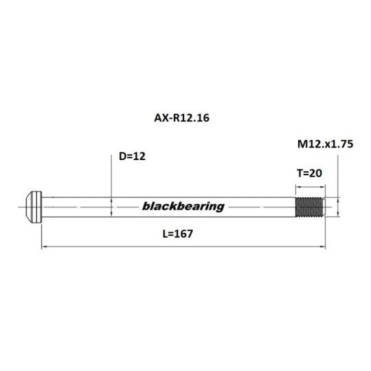 BLACKBEARING baghjulsaksel 12x142 mm (12mm-167-M12x1.75-20mm)