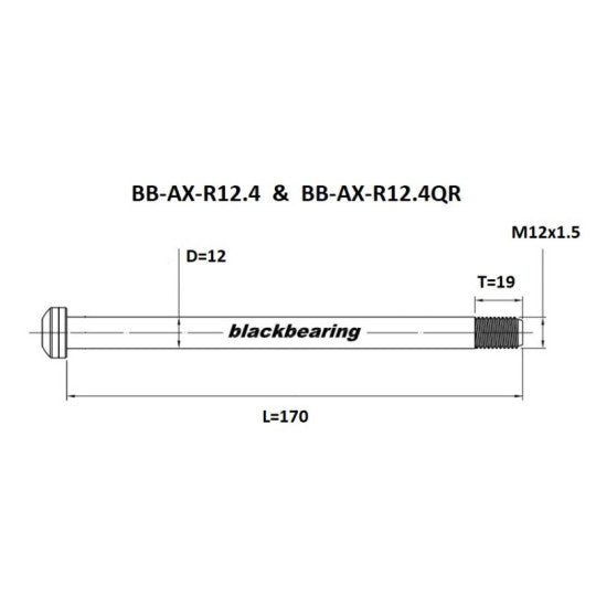 BLACKBEARING baghjulsaksel 12x142/148 mm (12mm-170-M12x1.5-18mm)