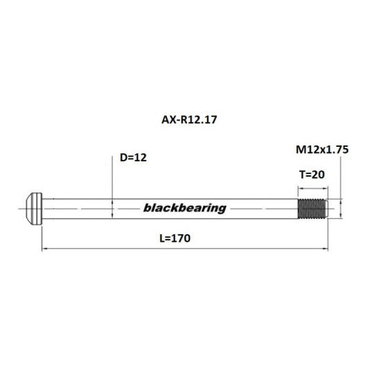 BLACKBEARING baghjulsaksel 12x142 mm (12mm-170-M12x1.75-20mm)