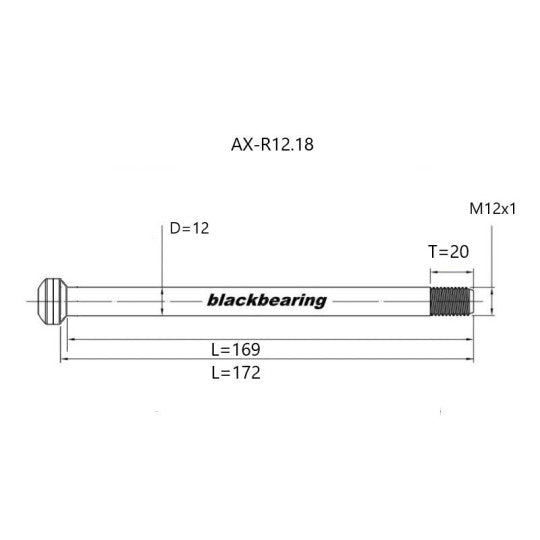 BLACKBEARING baghjulsaksel 12x142/148 mm (12mm-172-M12x1-20mm)