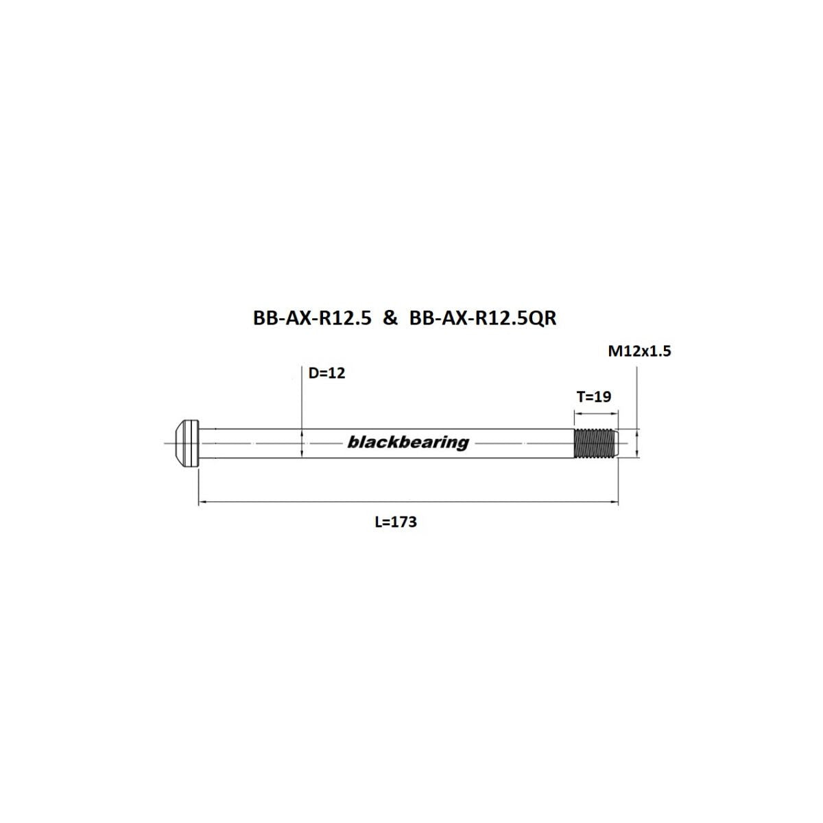 BLACKBEARING baghjulsaksel 12x142/148 mm (12 mm-172-M12x1.5-18 mm)