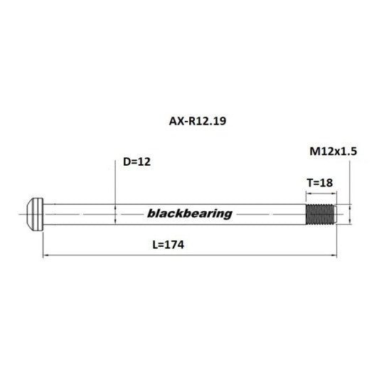 BLACKBEARING baghjulsaksel 12x142/148 mm (12mm-174-M12x1.5-18mm)