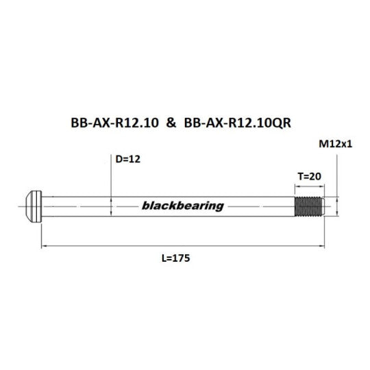 BLACKBEARING baghjulsaksel 12x148 mm (12mm-175-M12x1-20mm)