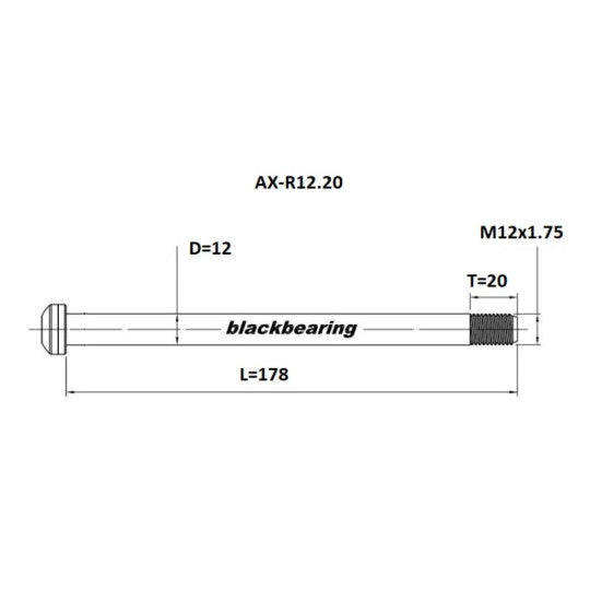 Hinterradachse BLACKBEARING 12x148 mm (12mm-178-M12x1.75-20mm)