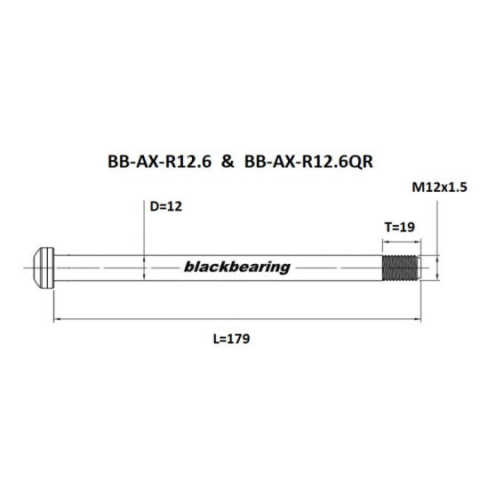 BLACKBEARING baghjulsaksel 12x148 mm R12.6 (12mm-179-M12x1.5-19mm)