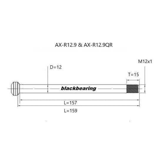 Baghjulsaksel BLACKBEARING 12x135 mm (12mm-159-M12x1-15mm) QR