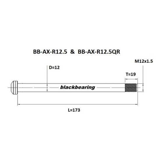 BLACKBEARING baghjulsaksel 12x142/148 mm (12mm-172-M12x1.5-18mm) QR