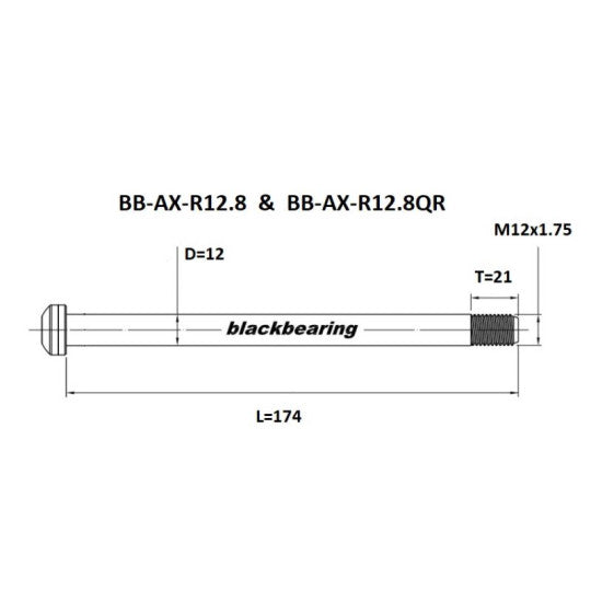 BLACKBEARING baghjulsaksel 12x148 mm (12mm-174-m12x1.75-21mm) QR