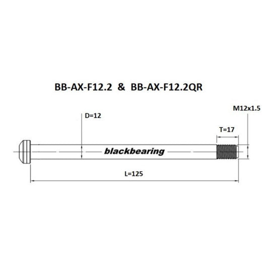 Forhjulsaksel BLACKBEARING landevej 12x100 mm (12mm-125-M12x1.5-16mm)