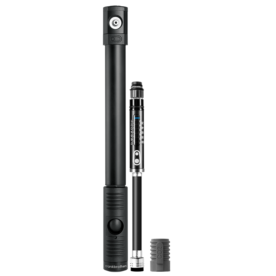 CRANKBROTHERS KLIC HP-handpomp met manometer + CO2-pompkop Midnight Edition