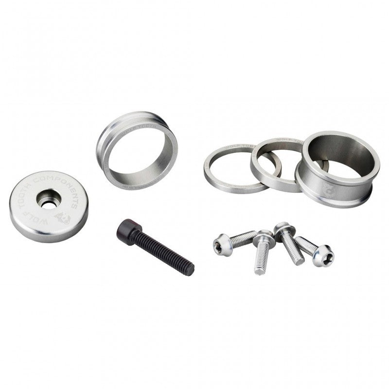 Stem Spacers, Cap and Bolts Kit WOLFTOOTH BLING KIT Silver