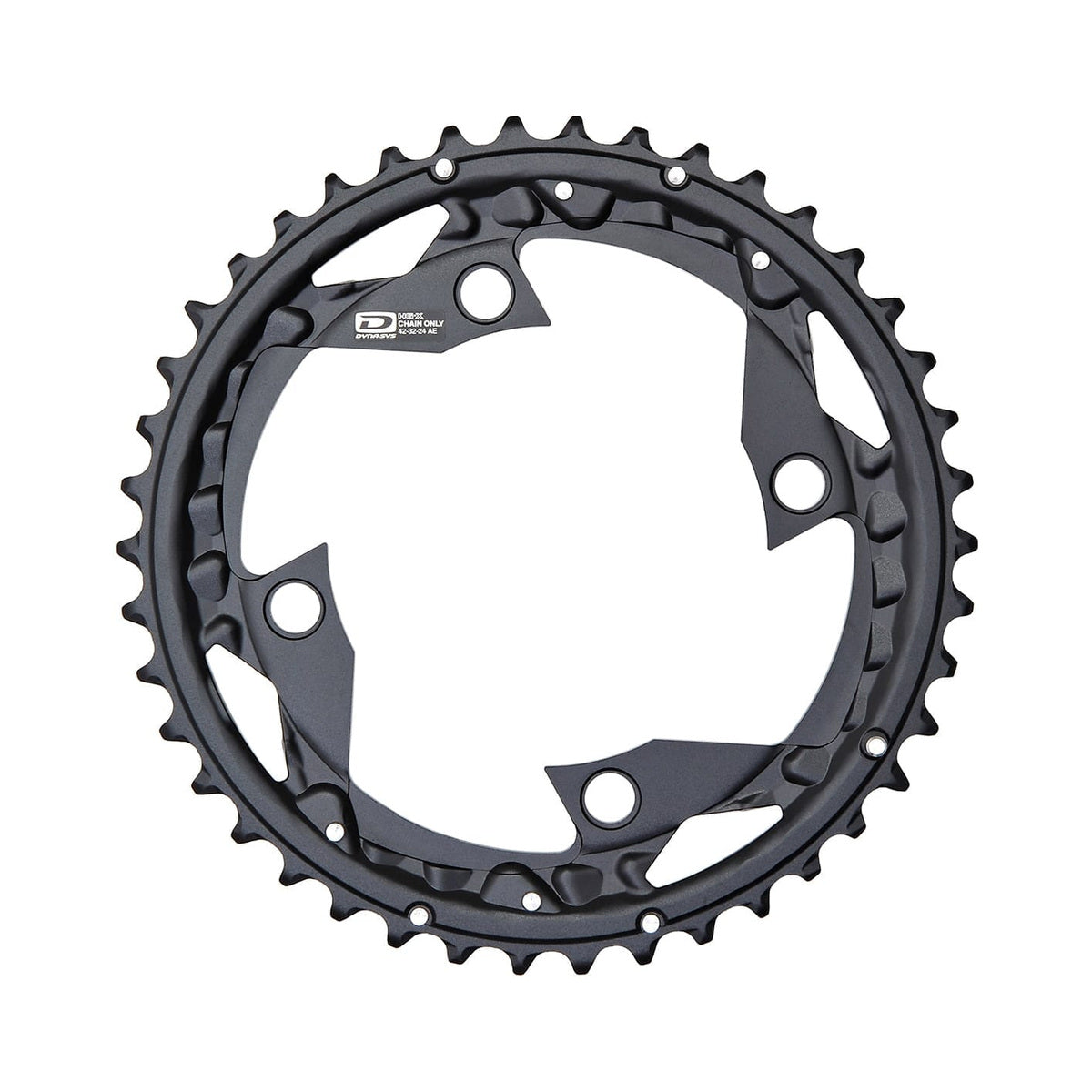 Zunanji verižnik SHIMANO FC-M670/M660/670/780 za 10 prestav, 4 pritrdilne luknje, 104 mm — pogled na verižnik na belem ozadju