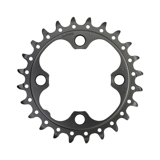SHIMANO SLX M660 -kampisarjan sisempi eturatas, 9/10 vaihdetta, 4 pultin kiinnitys, 64 mm — eturatas valkoista taustaa vasten