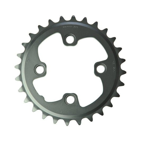 SHIMANO XT M785 -kampisarjan sisempi eturatas, 10 vaihdetta, 4 pultin kiinnitys, 64 mm — eturatas valkoista taustaa vasten