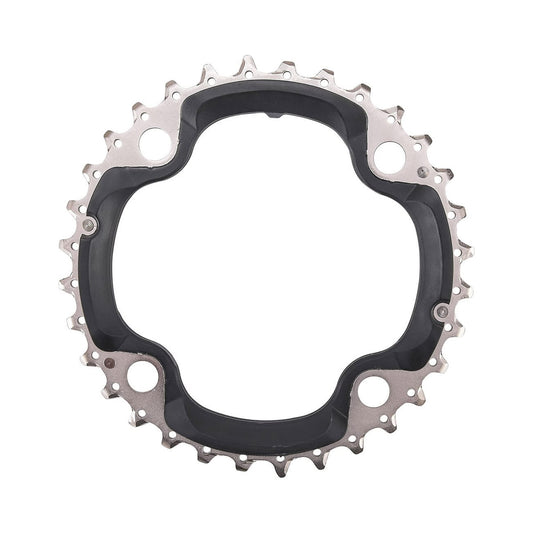 SHIMANO DEORE M610 -keskieturatas, 10-vaihteinen, nelipulttikiinnitys, 104 mm — eturatas valkoisella taustalla
