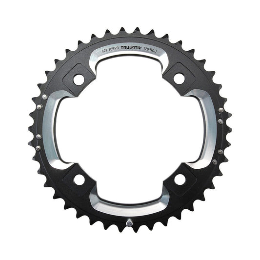 SRAM S2 -ulompi eturatas, 10-vaihteinen, 4 kiinnitysreikää, 120 mm — eturatas valkoisella taustalla