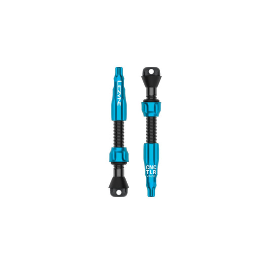 2 mėlynų LEZYNE CNC PRO 44 mm bekamerių padangų ventilių rinkinys