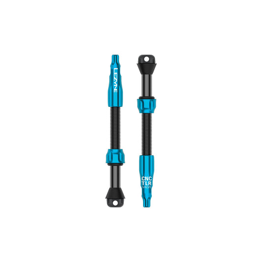 2 mėlynų LEZYNE CNC PRO 60 mm bekamerių padangų ventilių rinkinys