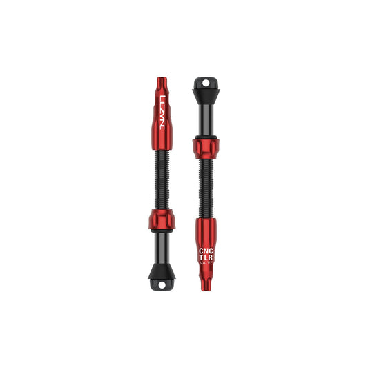 2 raudonų LEZYNE CNC PRO 60 mm bekamerių padangų ventilių rinkinys
