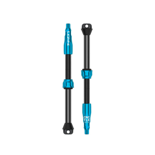 2 mėlynų LEZYNE CNC PRO 80 mm bekamerių padangų ventilių rinkinys