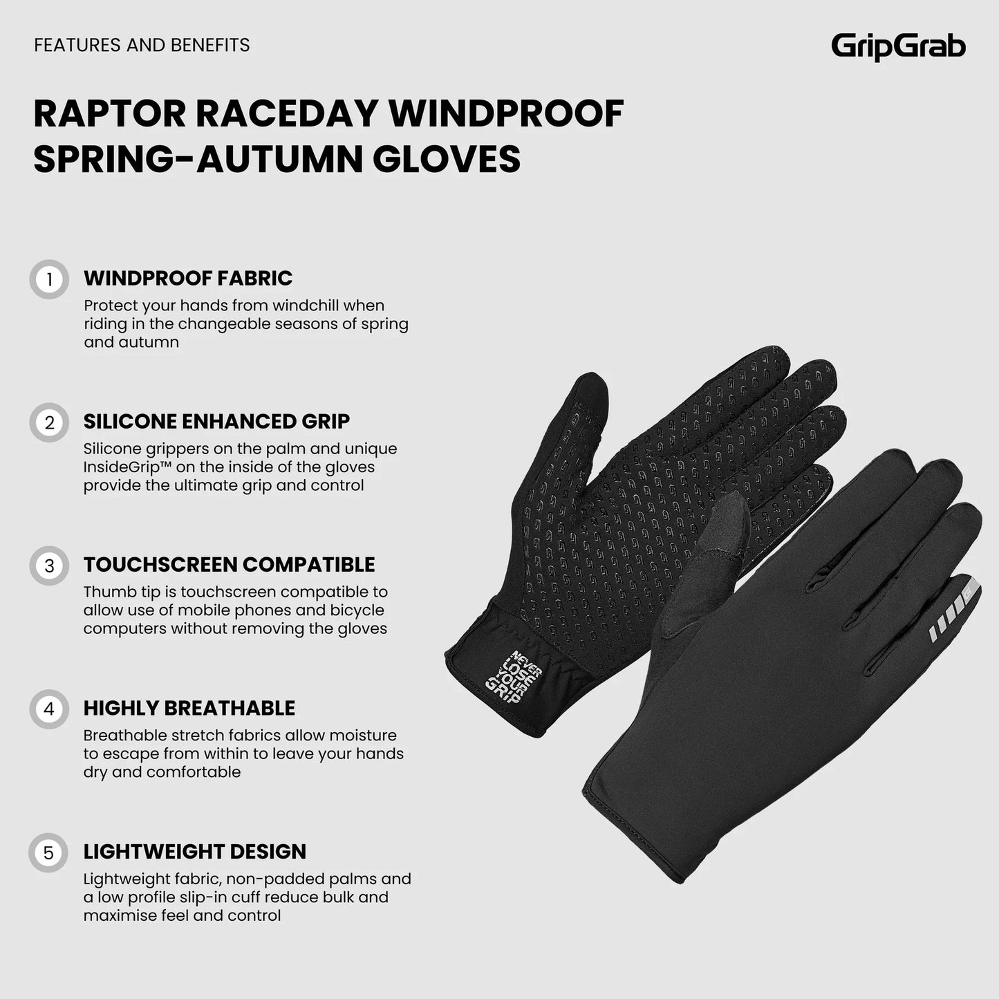 Rukavice GRIPGRAB RAPTOR RACEDAY WINDPROOF SPRING AUTUMN Černá