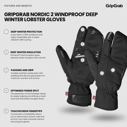 GRIPGRAB NORDIC 2 WINDPROOF DEEP WINTER LOBSTER fekete kerékpáros kesztyű