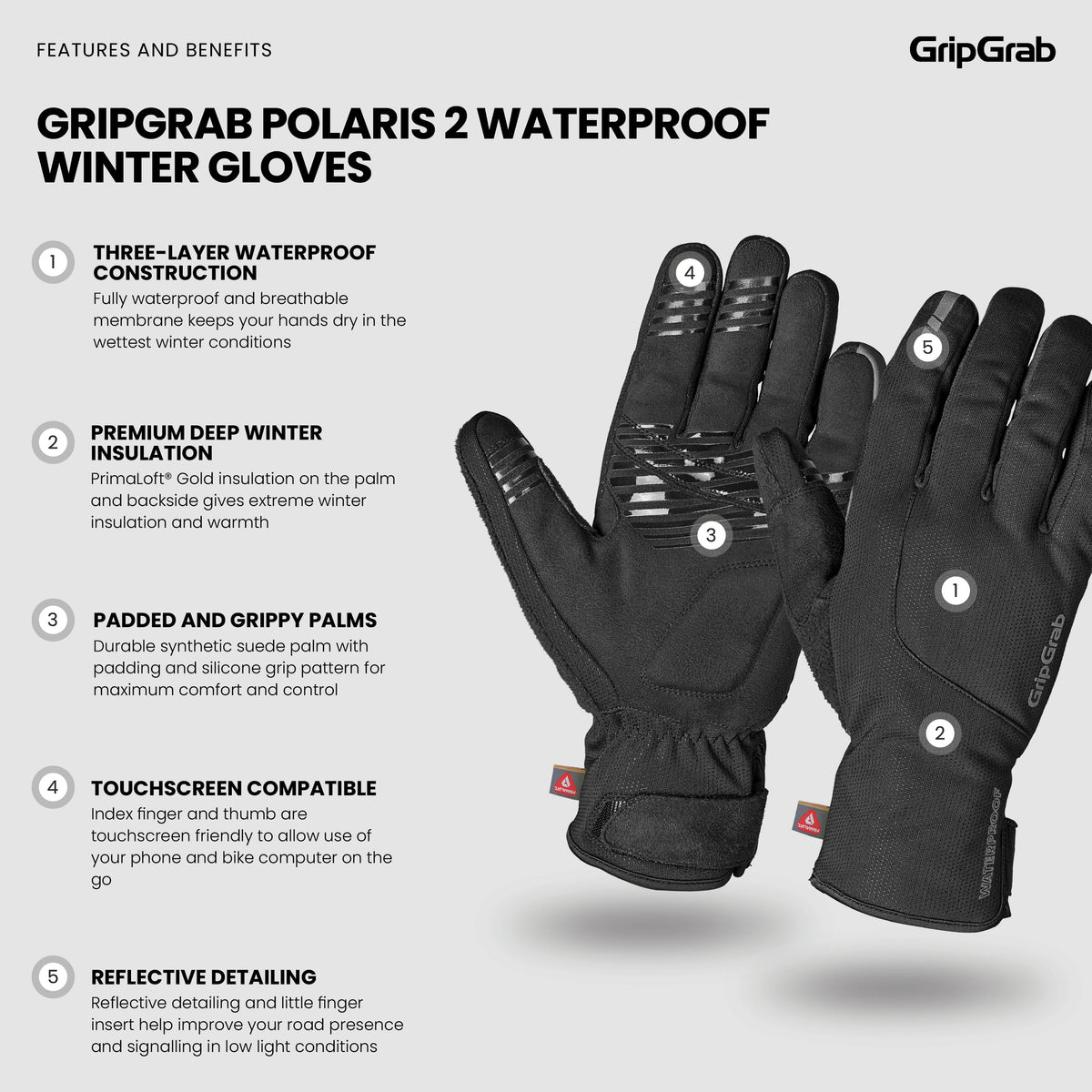 GRIPGRAB POLARIS 2 vandtætte vinterhandsker sort