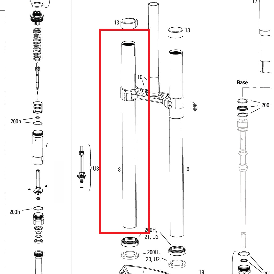 Højre Standrør ROCKSHOX 38mm BOXXER D1+(2024+) Sort