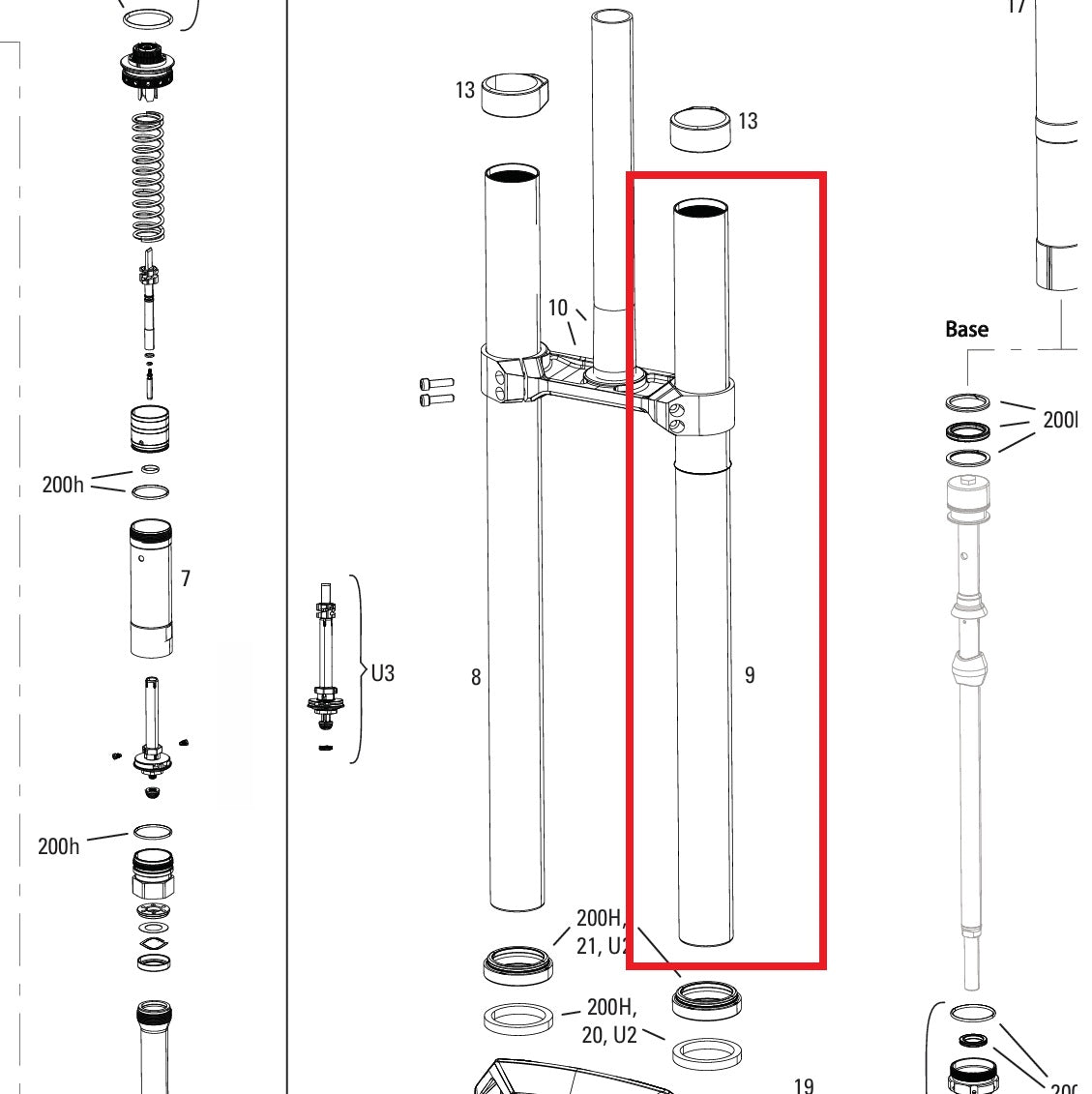 Levý Unášeč ROCKSHOX 38mm BOXXER D1+(2024+) Černý