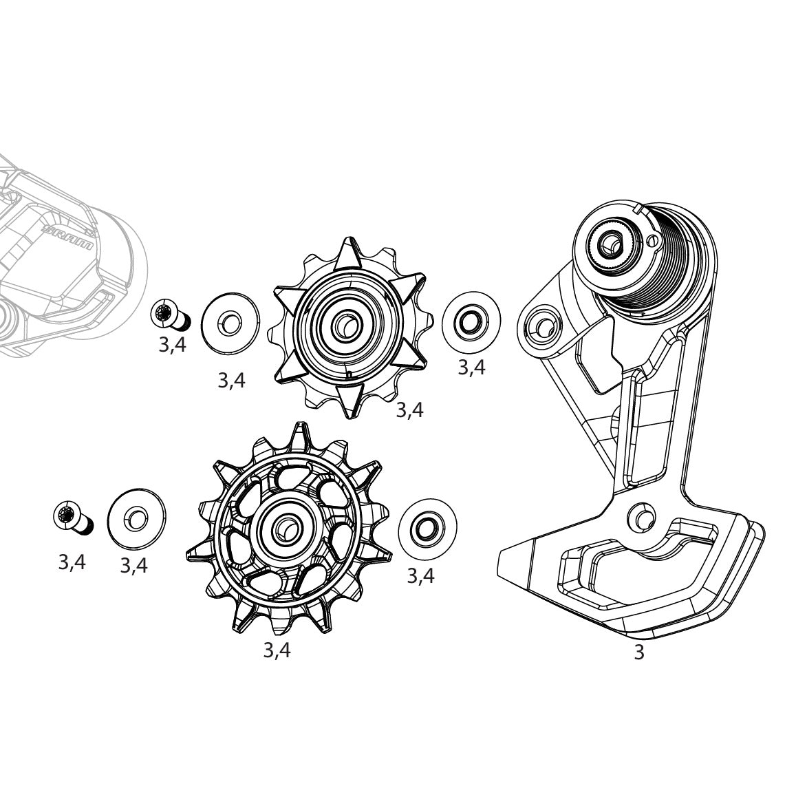 Complete 7-Speed Rear Derailleur Cage SRAM XX DH T-TYPE EAGLE AXS