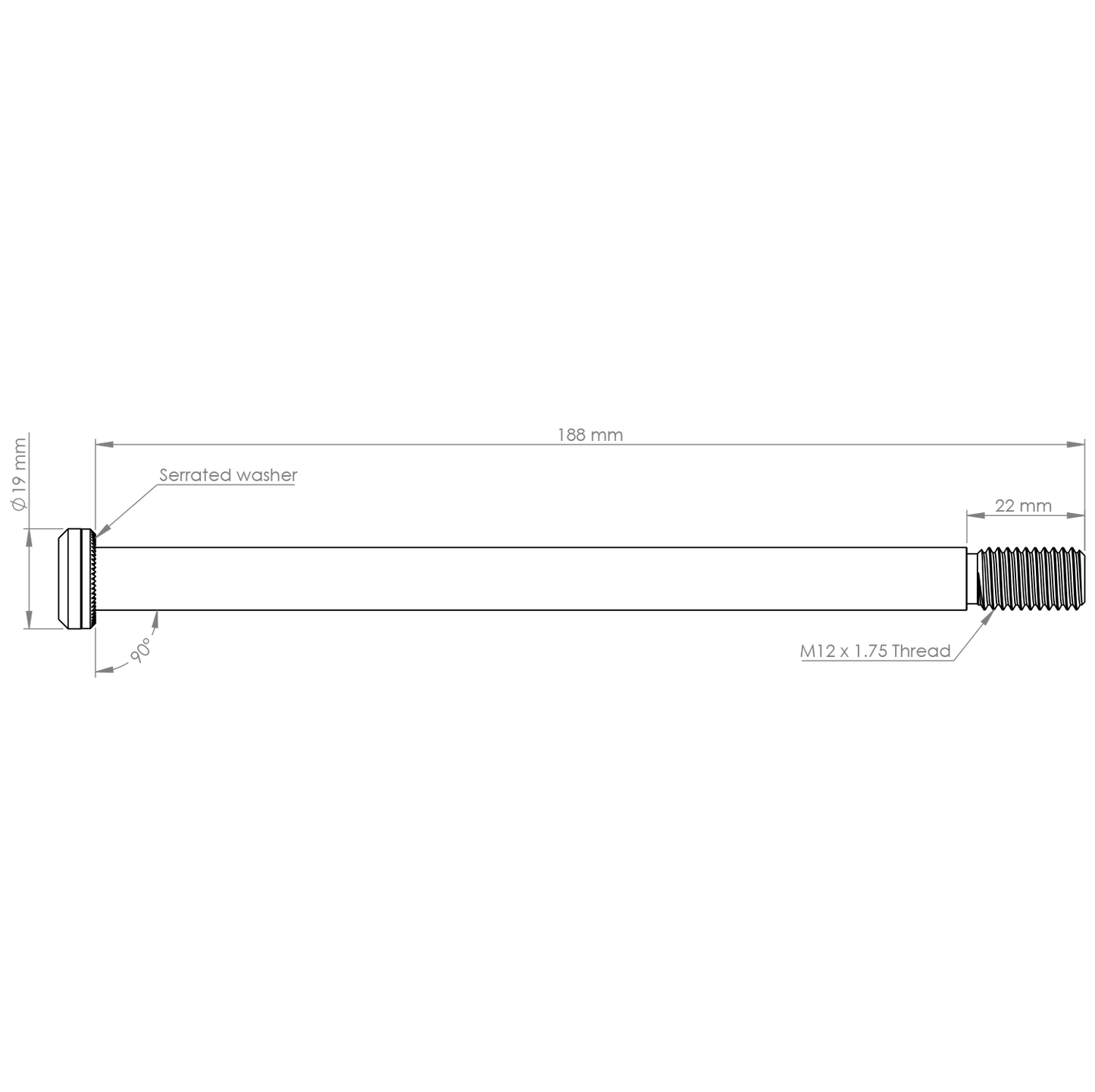 BURGTEC Baghjulsakse 188mm x 12mm 1.75mm Pitch Sort