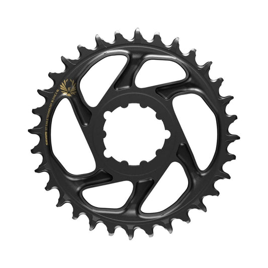 SRAM EAGLE X-SYNC 2 SL -yksittäiseturatas, Boost, 12-vaihteinen, suorakiinnitys, 3 mm:n offset, musta/kultainen — eturatas valkoisella taustalla