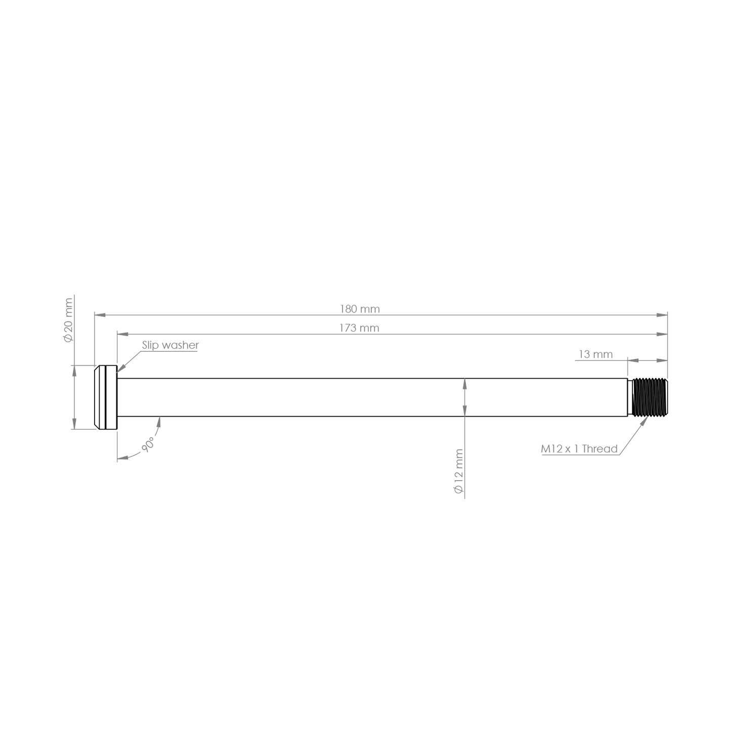 BURGTEC Baghjulsakse 173mm x 12mm 1.0mm til Rocky Mountain Ramme Sort