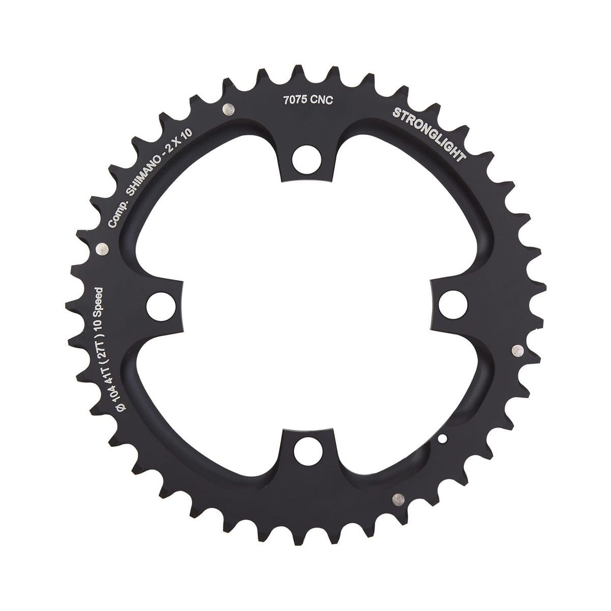 STRONGLIGHT 7075 aluminium outer chainring for a double crankset, 10-speed, 4-bolt, 104 mm — chainring on a white background