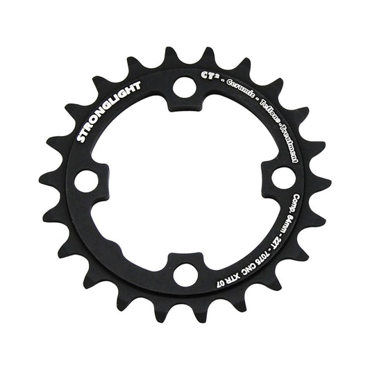 STRONGLIGHT CT² SHIMANO XTR M970 -sisempi eturatas, 9-vaihteinen, 4 kiinnitysreikää, 64 mm — eturatas valkoisella taustalla