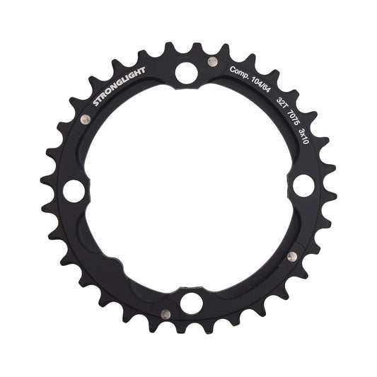 STRONGLIGHT-keskieturatas, 10-vaihteinen, kolmen eturattaan kampisarjaan, 4 kiinnitysreikää, 104 mm — eturatas valkoisella taustalla