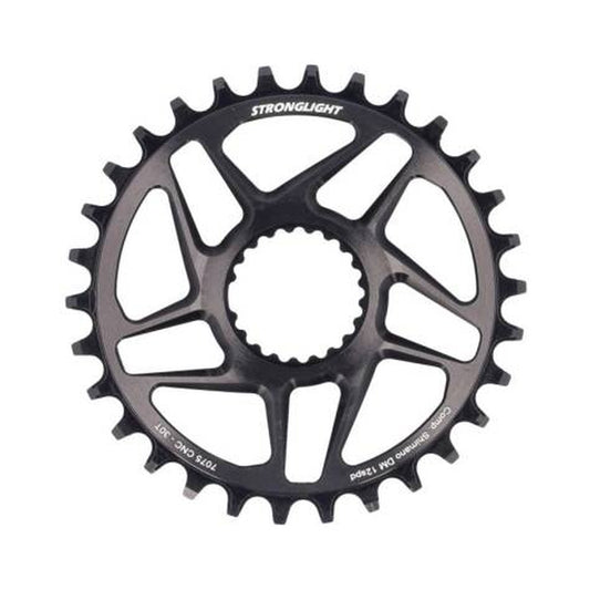 STRONGLIGHT-yksittäiseturatas, 12-vaihteinen, Shimano-suorakiinnitys, musta — eturatas valkoisella taustalla