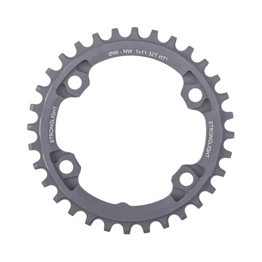 STRONGLIGHT HT3 Shimano XTR M9000/M9020/XT M8000 -yksittäiseturatas, kapea–leveä hammastus, 11-vaihteinen, 4 kiinnitysreikää, 96 mm — eturatas valkoisella taustalla