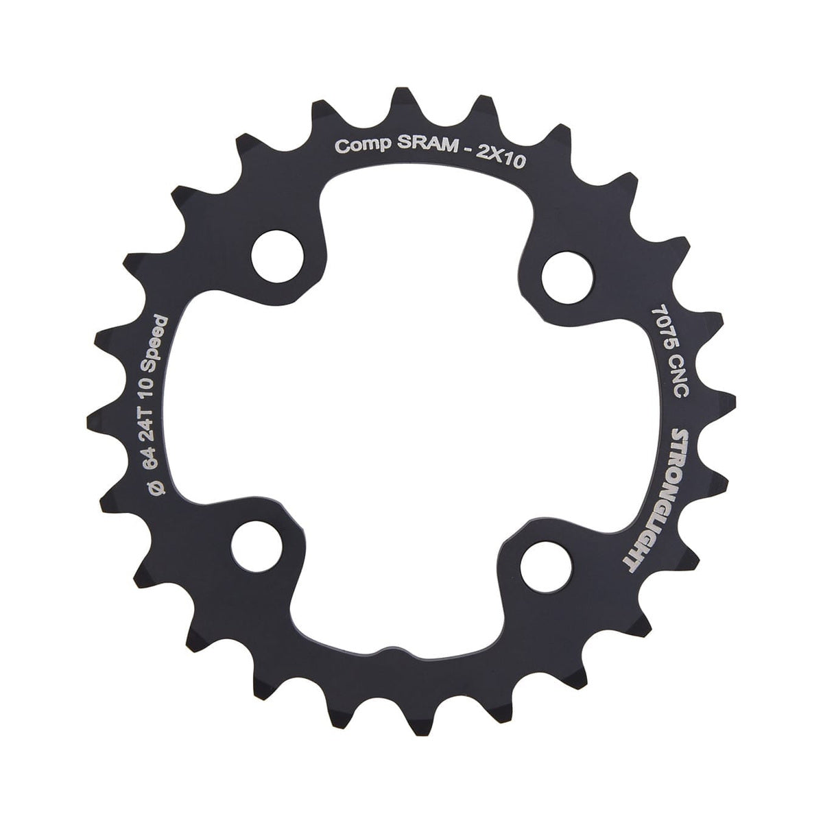 STRONGLIGHT 7075 aluminium inner chainring for a double crankset, 10-speed, 4-bolt, 64 mm — chainring on a white background
