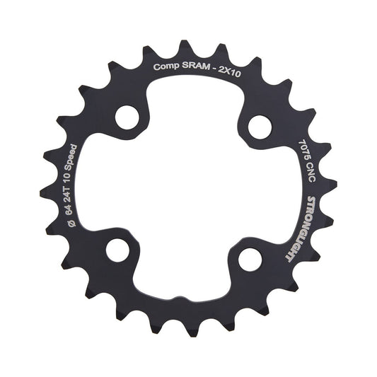 STRONGLIGHT ALU 7075 -sisempi eturatas, 10-vaihteinen, kahden eturattaan kampisarjaan, 4 kiinnitysreikää, 64 mm — eturatas valkoisella taustalla