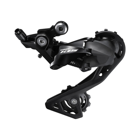 Musta SHIMANO 105 R7000-GS 11-vaihteinen takavaihtaja, keskipitkä häkki – tuotekuva valkoisella taustalla