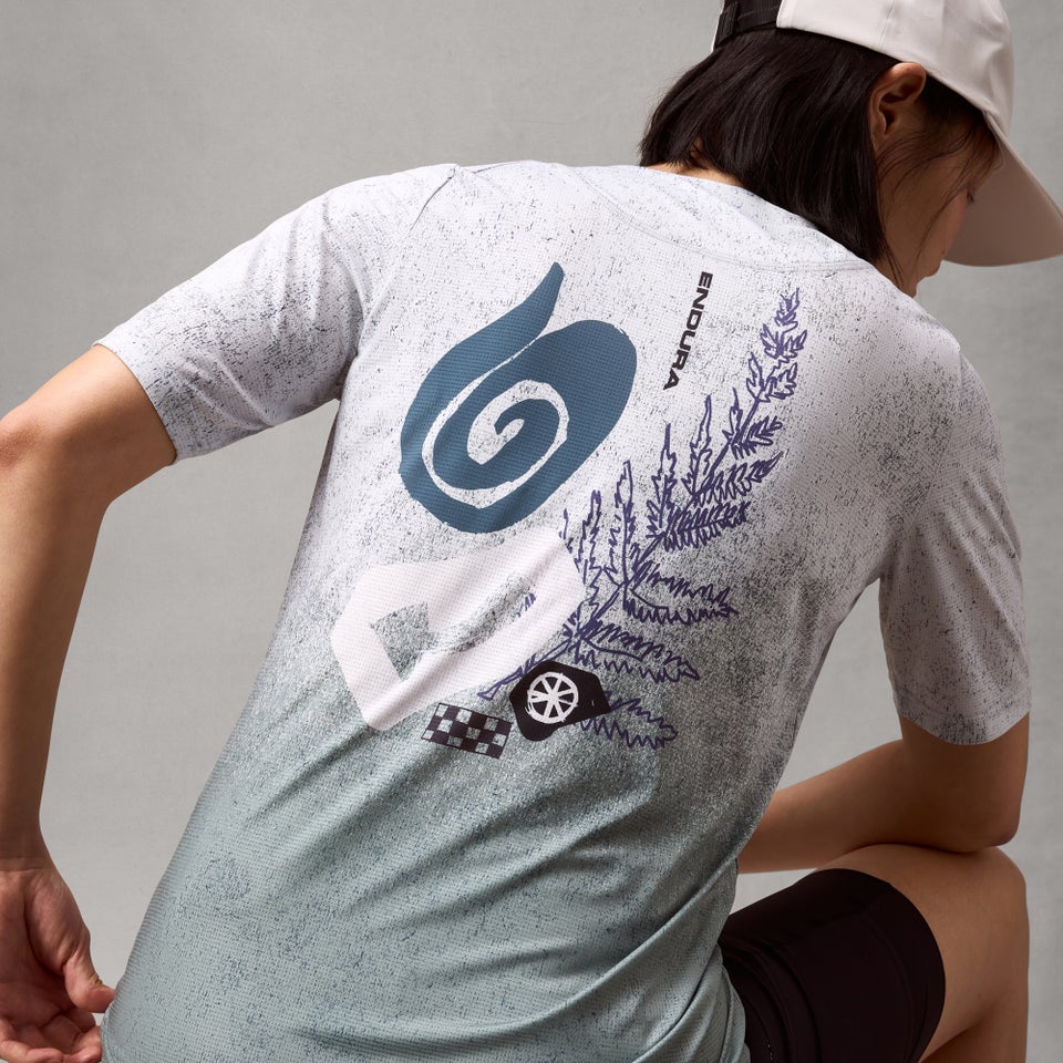 ENDURA SINGLETRACK PRINT Kortärmad Cykeltröja Dam Aero Blue