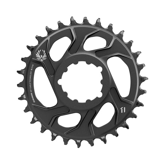 SRAM X-SYNC 2 EAGLE 12-vaihteinen 1x-eturatas, Direct Mount -kiinnitys, 4 mm:n offset, Cannondale AI — eturatas valkoista taustaa vasten
